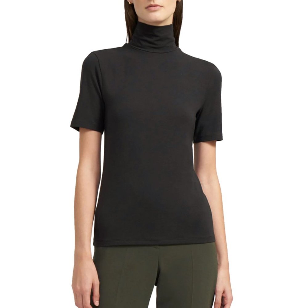 Theory Naneik Black Rib Knit Turtleneck Top T shirt